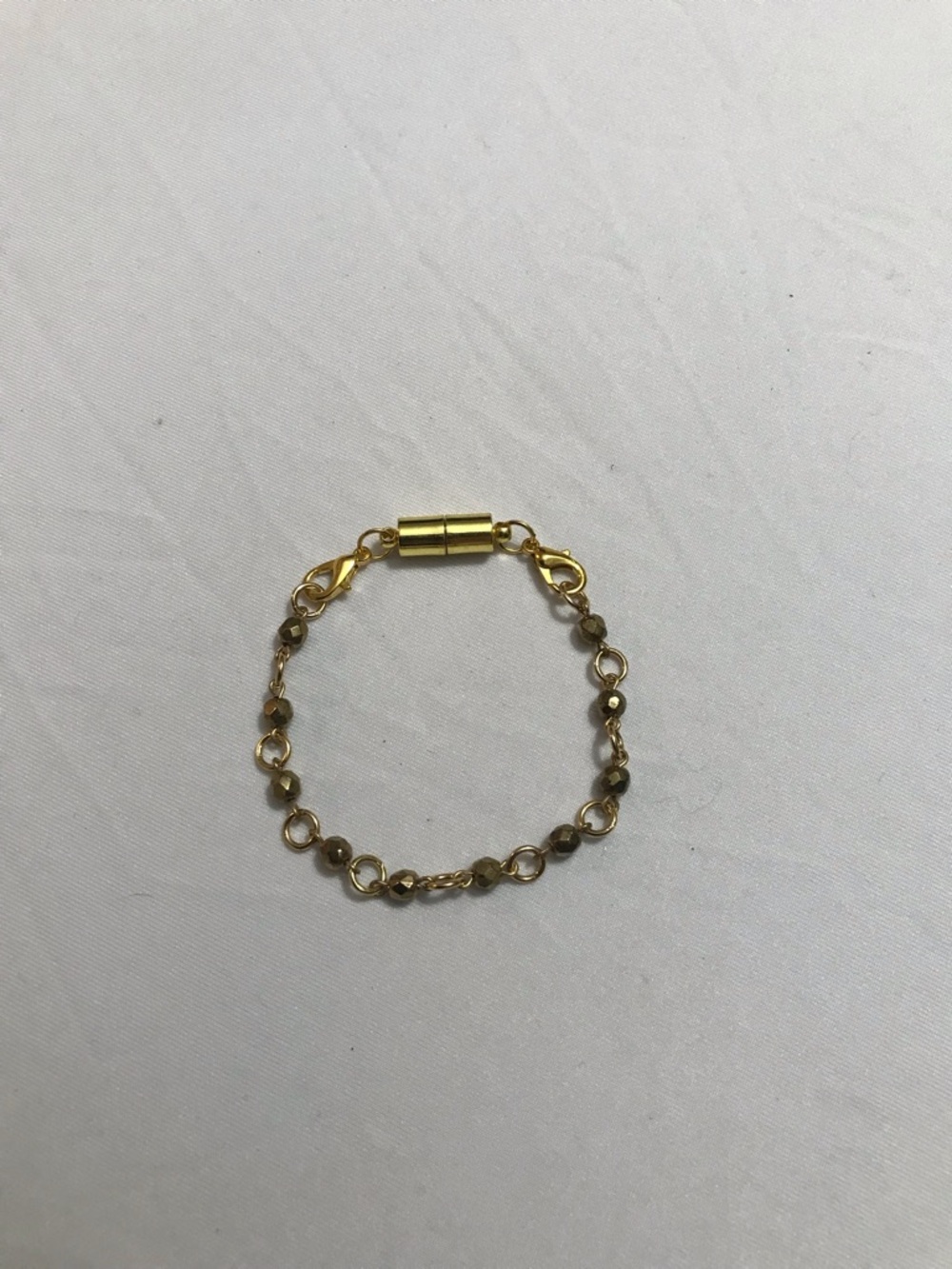 Gold Tone Dainty Delicate Brown Beaded Bracelet Magnetic Clasp for Stacking